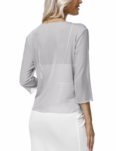 Image of Aiboria Womens 3 /4 Sleeve Shrug Sheer Mesh Bolero Tie Front Cropped Cardigan S-XXL