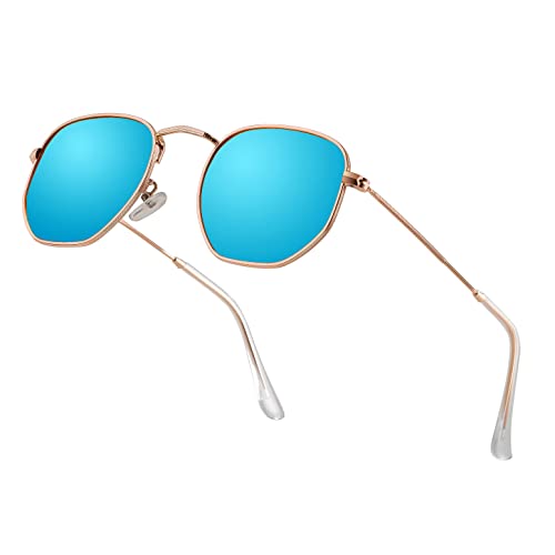 Image of Hipster Hexagonal Polarized Sunglasses Men Women Geometric Square Small Vintage Metal Frame Retro Shade Glasses