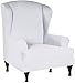 Konsilsa 2 Piece Stretch Wingback Chair Slipcover, Elasticity Wing Chair Slipcover Furniture Protector Wingback Chair Covers with Elastic Bottom Spandex (Color : White, Size : 2 Piece)