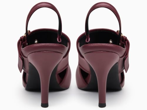 Image of Coutgo Womens Slingback Pumps Closed Pointed Toe High Heels Belt Buckle Strap Dressy Work Shoes