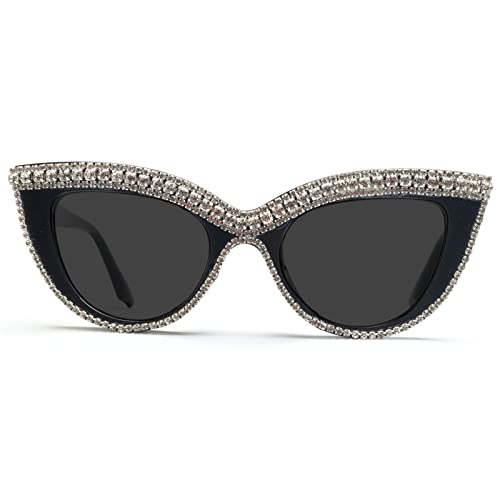 Fashion Womens Rhinestone Sunglasses Retro Black Cat Eye Sunglasses Crystal Sparkle For Women with UV protection3
