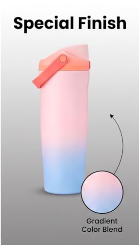 Image of Personalised with Your Name, 1200ml Tumbler with Straw - Handle - Stainless Steel Double Wall Insulated Cup | Leakproof Sipper Mug for Hot - Cold Drinks | Coffee - Water Tumbler (OWLA PINK BLUE)