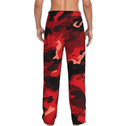 Red Gray Camo Graphic Print Men's Relaxed Fit Pajama Pants with Thoughtful Details and Plush Pockets3