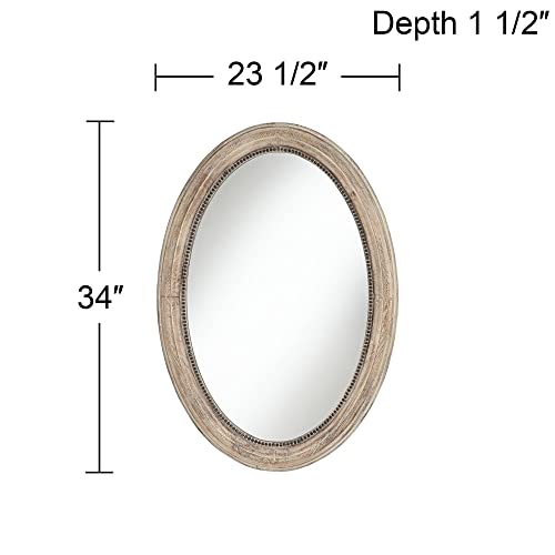 Noble Park Zahra Oval Vanity Decorative Wall Mirror Vintage Rustic Farmhouse Natural Brown Wooden Frame Beaded Trim 23 1/2" Wide For Bathroom Bedroom Living Room Home Office Entryway #TOP3