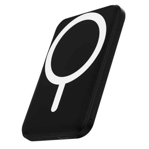 Image of podoru for Magsafe Battery Pack, 5000mAh Magnetic Power Bank with Type-C Cable 20W PD Fast Charging Lighting Input Wireless Portable Charger for iPhone 17 /16 /15 /14 /13 /12 / All Series-Deep Matte Black