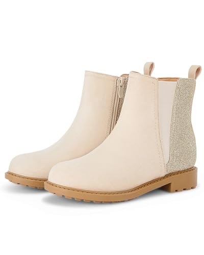 Coutgo Girls Glitter Ankle Boots Side Zipper Comfortable Chelsea Dress Booties for Toddler/Little Kid/Big Kids