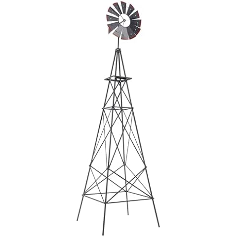 COSTWAY 8FT Metal Windmill with Weathervane Cover