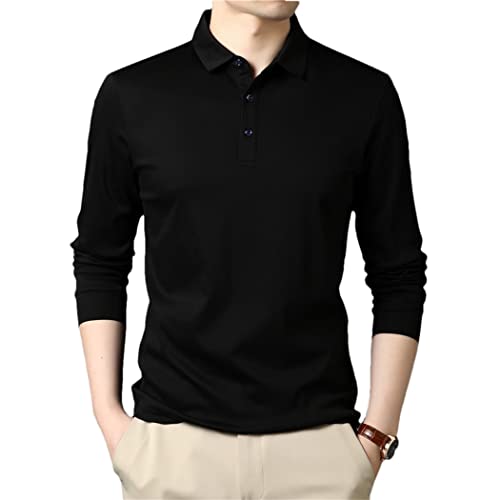 Polo homme noir en coton mercerisé à manches longues et coupe classique décontractée taille M