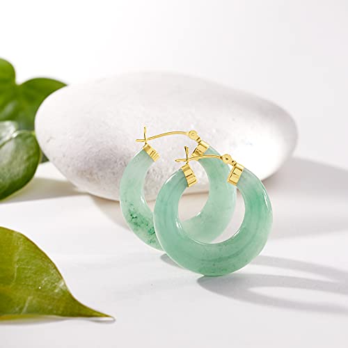 Image of Ross-Simons Round Gemstone Hoop Earrings in 14kt Gold 1 1 /8 inches