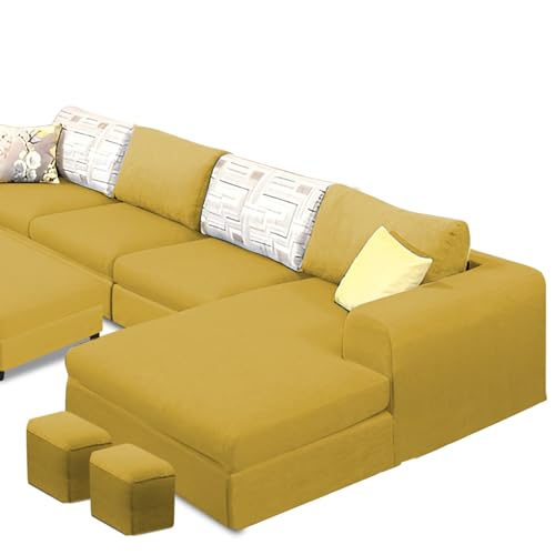 Image of Koza RHS 8 Seater L Shape Sofa Set with Center Table for Living Room (Yellow Fabric) Premium Fabric Sofa