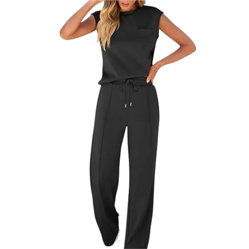 Ensemble femme été contre la chaleur tenue 2 pièces ample sans manches noir XXL