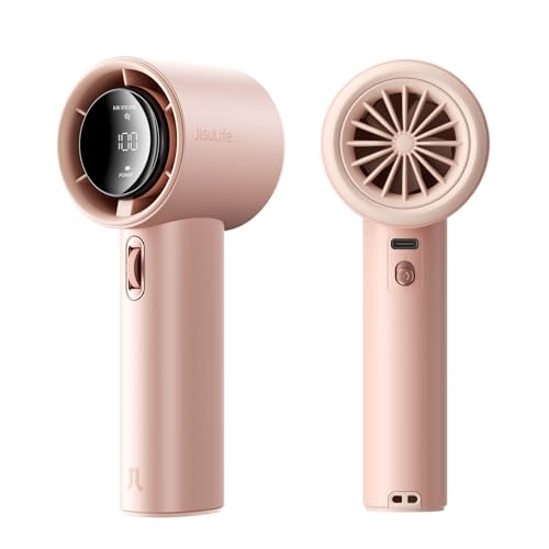 Image of JISU-Life Handheld Fan Pro1 with Digital Display, Lanyard, 100 Speed Adjustable for Travel /Camping /Outdoor, Gift for Women /Men (Pink, 3600mAh)