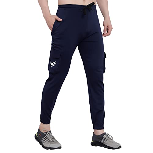 Image of BLUE STAR SHARK Men's Premium Lycra Stretchable Cargo Joggers | Regular Fit, Stylish Track Pants with Pockets | Soft Smooth Feel, Logo on Front, Comfortable Everyday Wear