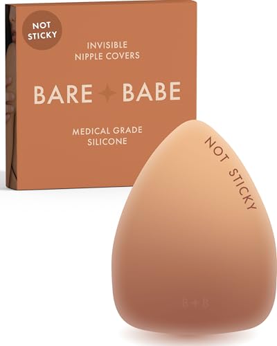 Bare Babe Triangle Grippy Not Sticky Nipple Covers - Cakes Reusable Non Adhesive Nipple Pasties for Women - Silicone Bra (Caramel Large)