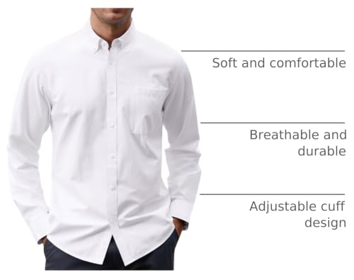 Image of J.VER Men's Oxford Shirt Solid Casual Button Down Collar Shirts Long Sleeve Dress Shirts with Pocket