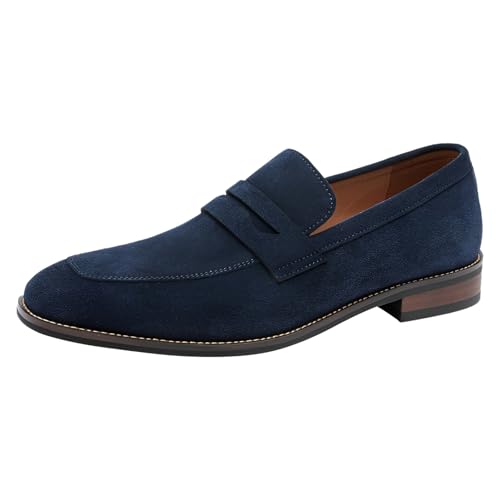ANUFER Hommes Véritable Cuir en Daim Penny Mocassins Beau Slip-on Formel Chaussures Habillées Marine SN0711232 EU42