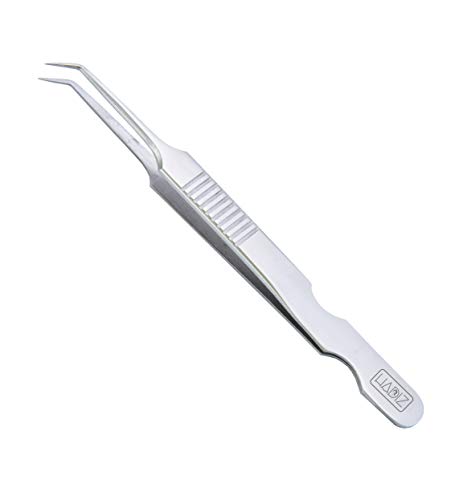 HADIZ Eyelash Extension Tweezers, Curved Tip Stainless Steel Volume Lash Tweezers, False Lash Application Tools, Curved Angled L Tip Isolation Lashing 45 Degree Tweezers Tools