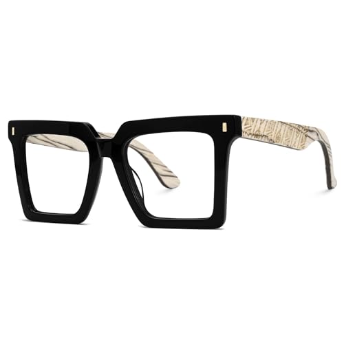 Image of Zeelool Vintage Square Wood Arm Eyeglasses Frame for Men with Non-prescription Clear Lens ZJGX320783-01 Black