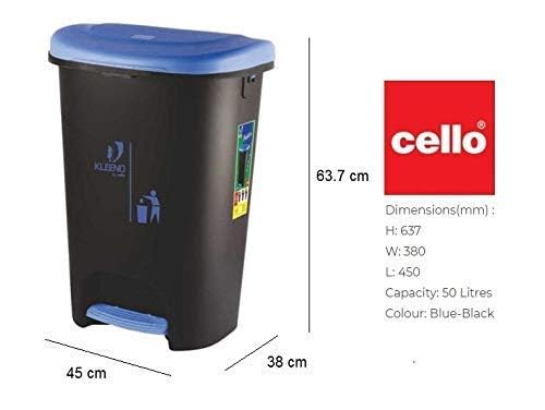 Image of Cello Plastic Pedal Step-On Garbage Dustbin 50 Ltr, Black