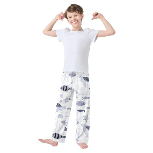 Boys' Pants Sea Turtle Starfish Fish White Long Bottoms Jogger Pants Elastic Waist Trousers with Pockets S-XL2