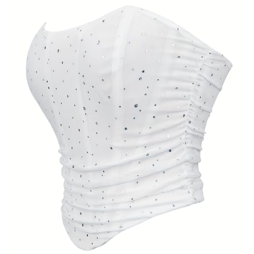 SHYMMUO Women Black Corset Tops Satin Summer Going Out Strapless Bustier Crop Top for Party,Gothic,Halloween Costumes2