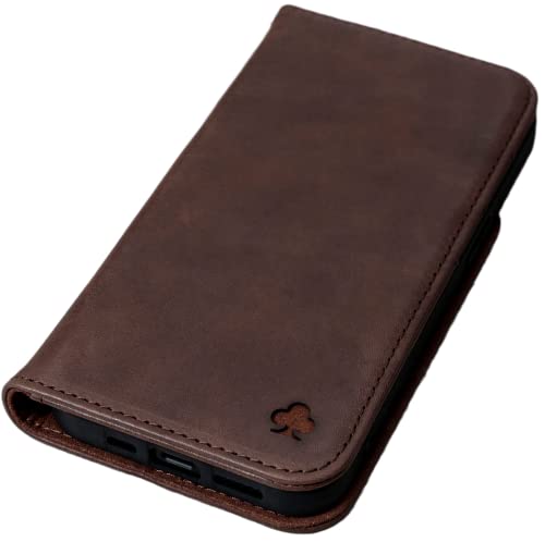 Porter Riley - Funda de Piel para iPhone 8 Plus/iPhone 7 Plus, Soporte/Cartera/Estuche con Tapa de Cuero Genuino de Primera Calidad con Ranuras para Tarjetas (Chocolate Marrón)