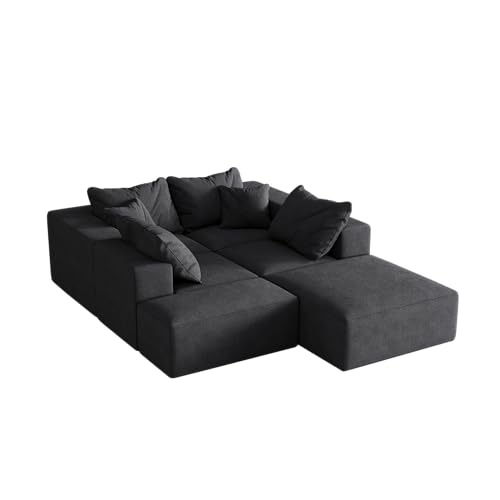 Image of 132 inch Modular Sectional Sleeper Sofa Couch, Modern Cloud Chenille Sectional Couch with Ottoman, Boneless U Shape Couches for Living Room, Free Combination, No Assembly Required, Black