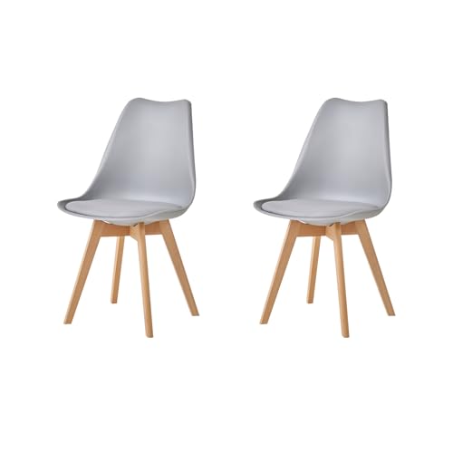 HJhomeheart Lot de 2 Chaises de Salle à Manger, Pieds en Bois Massif, Design Nordique Ergonomique, Chaise de Cuisine, Chaise Moderne (Gris-2)