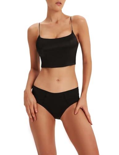 SilRiver Women's Spaghetti Strap Silk Tank Top Padded Workout Going Summer Crop3