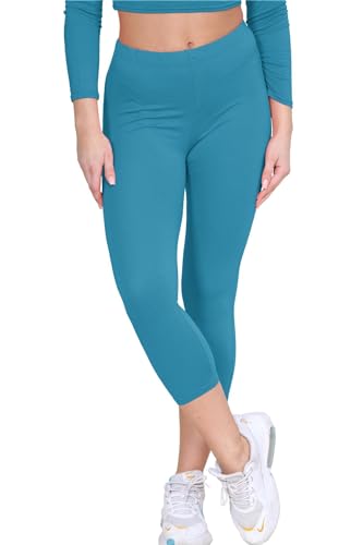 Leggings de yoga lisos estilo Capri 3/4 con acabado premium en turquesa