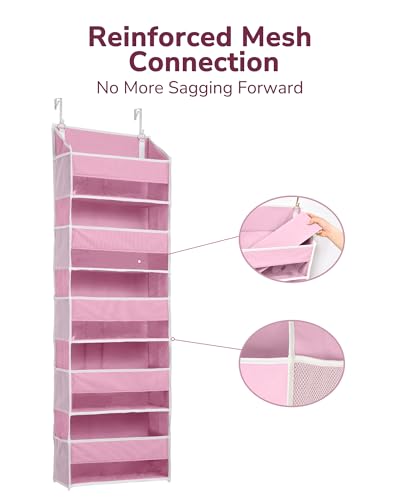 Image of ULG 1 Pack Over Door Organizer with 5 Large Pockets 10 Mesh Side Pockets, 44 lbs Weight Capacity Hanging Storage Organizer with Clear Window Kids Toys, Shoes, Diapers, Pink