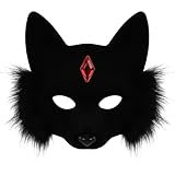 Cubierta De La Cara De Cosplay - Plush Cotizante De Gatos, Disfraz De Cubierta De Gatito Con Máscara De Animal De Piel De Piel Sintética Con Gema | Corta De Cara De Gato Para Fiesta, Eventos, Teatro,