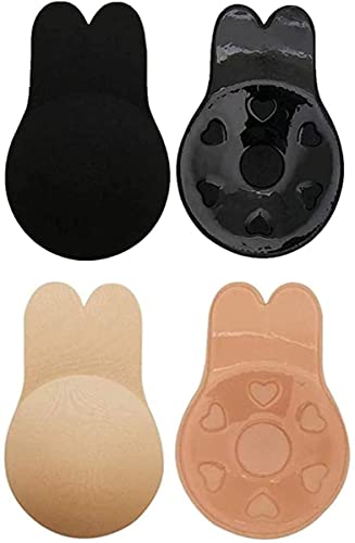 QWERTYHHHW Adhesive Bra, Breast Lift Strapless Backless Bra Nippless Covers Push Up Self Invisible Sticky Bra for Women (2 Pairs) (A/B Cup, Medium)