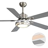 Sofucor Ceiling Fan with Lights LED Ceiling Fan AC Motor Modern Ceiling Fan with Remote Control 52-Inch Brushed Nickel Flush Mount Ceiling Fan 5 Reversible Silver Blades Noiseless Motor