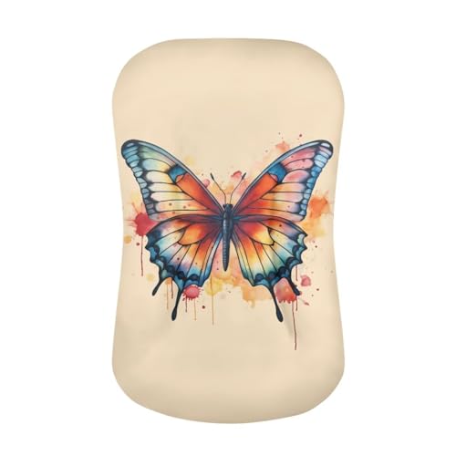 Image of ZOUTAIRONG Butterfly Watercolor Bassinet Sheets for Baby Girl Soft Breathable Baby Fitted Sheet Universal for Oval Rectangle and Hourglass Bassinet Mattress Beige