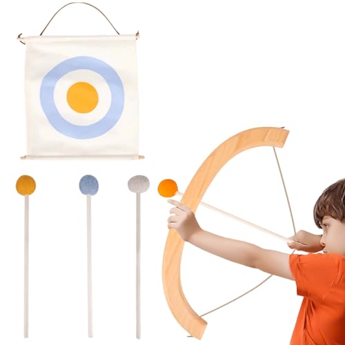 Arco y Flecha para niños, Juego de Tiro con Arco de Madera con 3 Flechas y 1 Diana de Tiro con Arco, Juego de Arcos de Juguete para Interiores y Exteriores, Juguetes para niños y niñas a Partir de 6