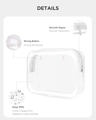 4 Pack Clear Toiletry Bags, Portable Travel Makeup Pouch with Zipper, TSA Approved Organizer, Clear Pouch Bags Compatible With Bogg Bag Divider Accessories (Clear White)3