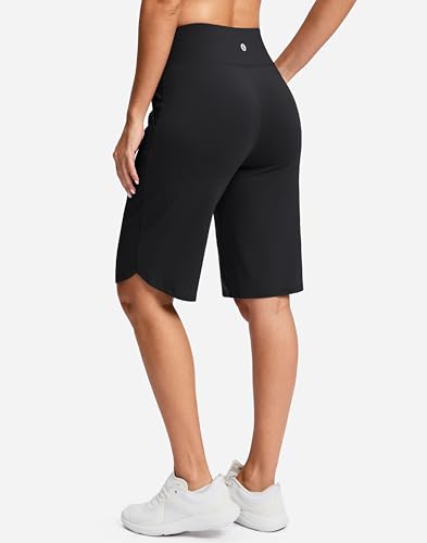 SANTINY 12" Long Bermuda Shorts for Women Knee Length with Pockets High Waisted Stretch Shorts for Summer Walking3