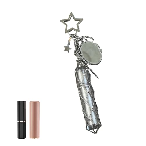 Dopsyesn Porta Labiales Llavero | 2 en 1 Llavero Compacto,Portabrillos De Labios Con Espejo | Para Mujeres Y Niñas Uso Diario Viajes Y Desplazamientos