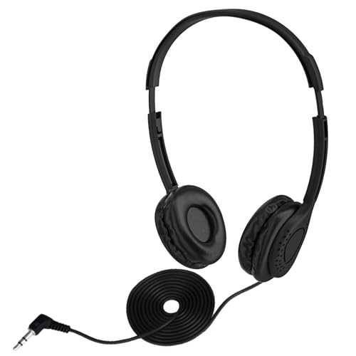 Deal Maniac Wholesale Over-Ear Headphones Black- Low-Cost Stereo Headphones for Students, Classroom, Library (Leatherette Earpad) - 3 Pairs,