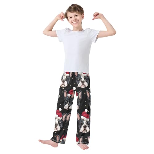 ZZXXB Xmas French Bulldog Print Boys Long Pants Soft Trousers Elastic Waist Kids Lounge Bottoms with Pockets S-XL3