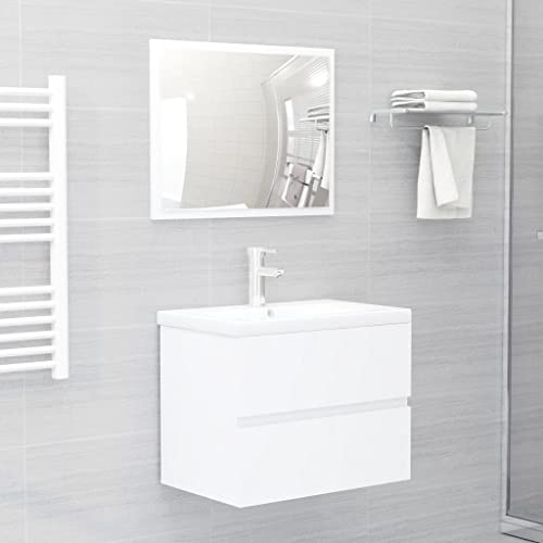 IBUQDDV Elegante mobiletto per lavabo con vasca da incasso e specchio per bagno moderno, in ceramica, con cassetto e troppopieno, mobili da bagno robusti