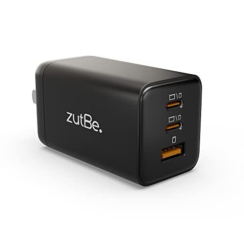 zutBe 65W USB GaN fast charger with PD and PPS Compact Foldable Wall Charger for iPhone 15 14, 13/12/11 Pro/Pro MAX, MacBook Air, iPad Pro, Galaxy S22/S21, Note 20/10+, and More (Cable not Included)