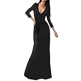SUNNOW Womens Sexy Ladies Deep V Neck Party Dress Maxi Long Evening Dress (L, Black1)
