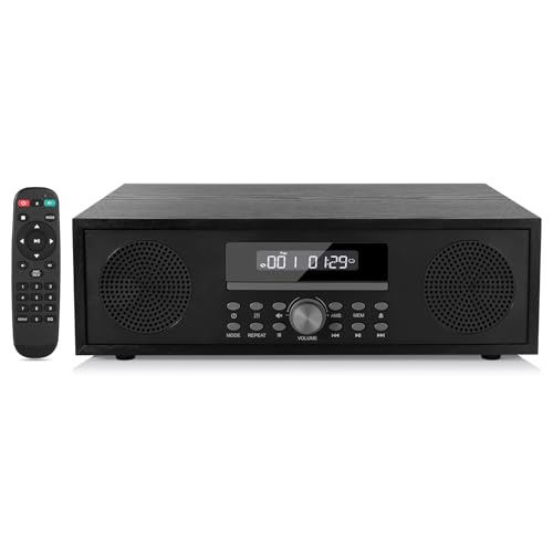 Microcadenas de Musica, Bluetooth Microsistema Compatible con Discos CD MP3, Radio FM, Sistema de Fiesta con Entrada USB AUX, Sistema de Música Reproductor de CD con Salida de Audio