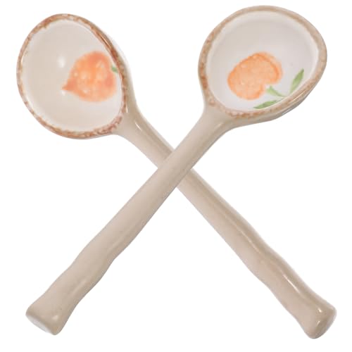 NOLITOY 2個 陶器のスプーン ティースプーン アジアンスープスプーン デミタススプーン アイスクリームスプーン サービングスプーン カクテルスプーン コーヒー セラミックス 柿