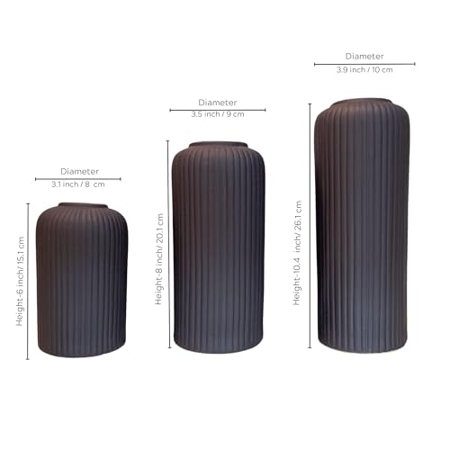 Image of KREATIVE ART'S Black Flower Vase for Living Room | Ceramic Vase for Home Decor | Home Decoration Items for Living Room & Hall | Black-Ceramic Vase Set of 3 - Modern Home Decor Items