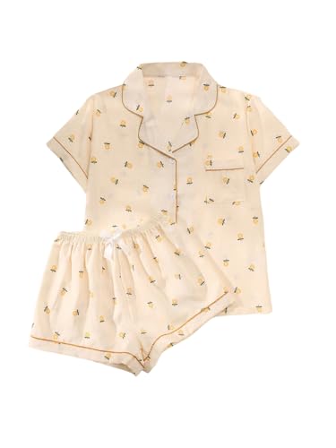 Image of Verdusa Pajamas For Women Set 2 Piece Summer Pajama Sets Cute Pjs Lounge Matching Button Shirt with Shorts