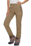MAGCOMSEN Womens Fleece Lined Waterproof Insulated Softshell Outdoor Snow Ski Pants Winter Warm Hiking Pants Khaki S