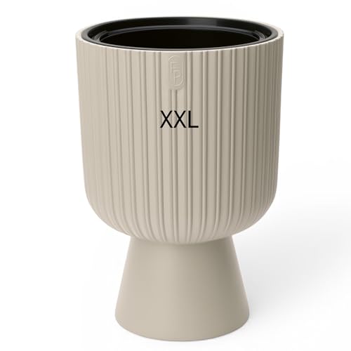 MELTOM Blumenkübel mit 3D Effekt Blumentopf mit Herausnehmbaren Pflanzkübel Einsatz Rund Dekorativ Indoor & Outdoor Größe XXL Beige